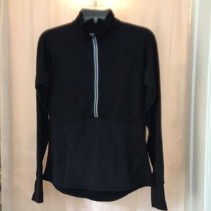 Athleta Small Plush Tech 1/2 zip Long Sleeve Running Top in Black